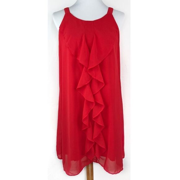 Ya Los Angeles Red Ruffle Sleeveless Shift Dress Medium - Picture 1 of 9